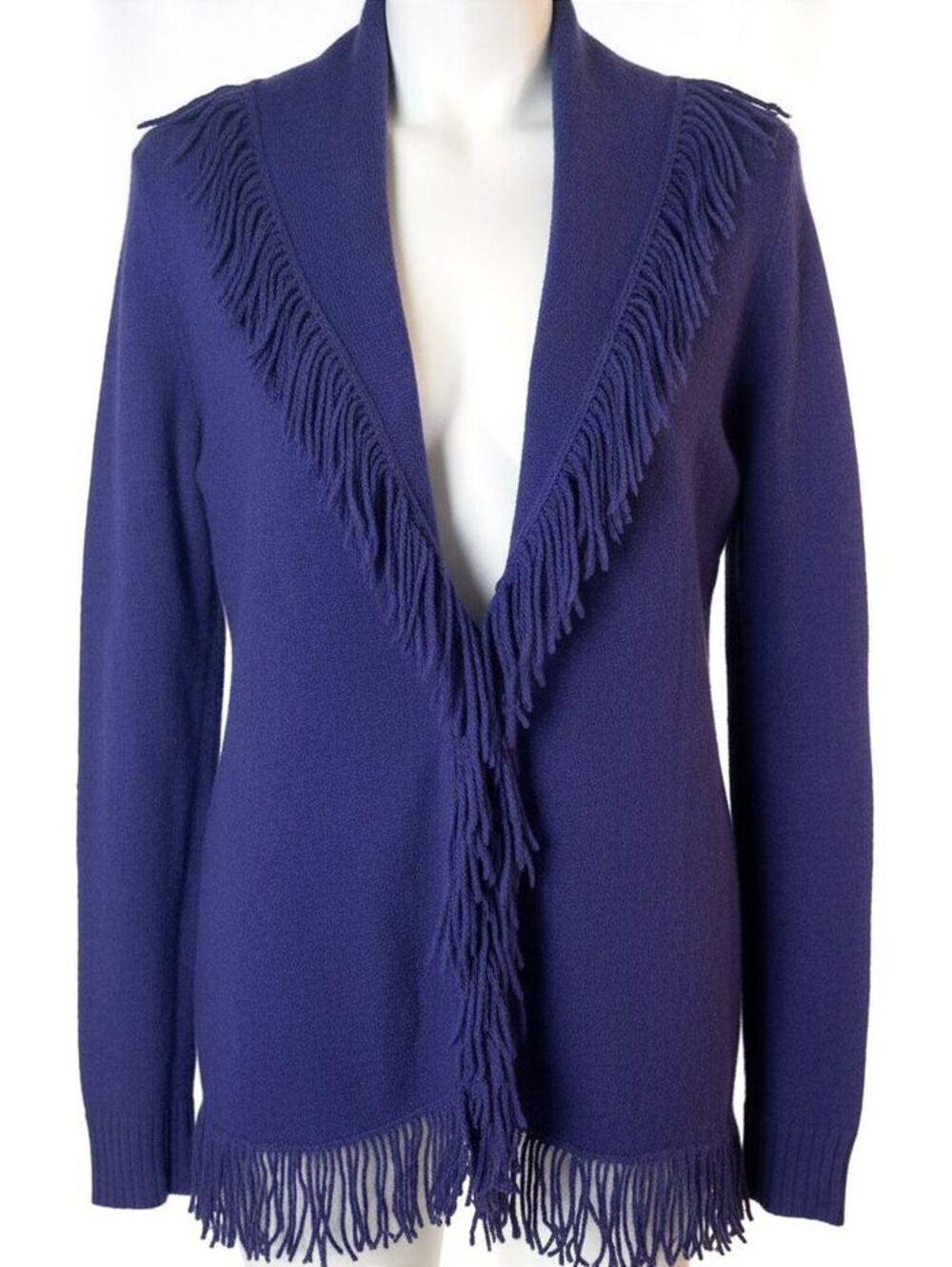 Susan Bristol Purple Wool Blend Fringe Cardigan Western Equestrian Size Large